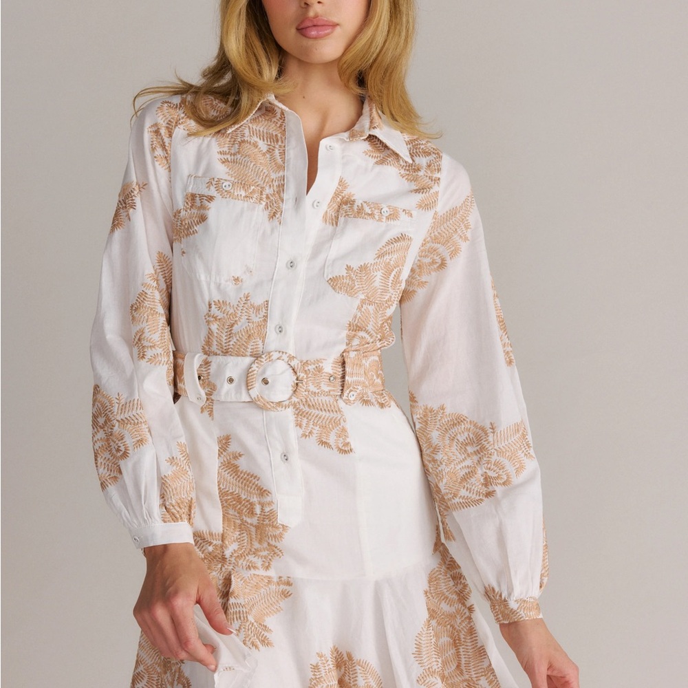 Chic White and Tan Women's Mini Dress